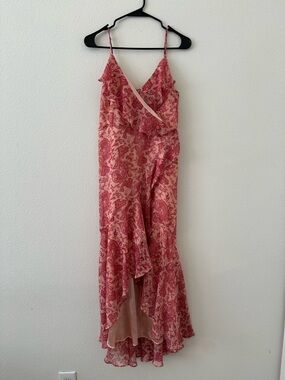Express Pink Paisley High-Low Ruffle Wrap Dress